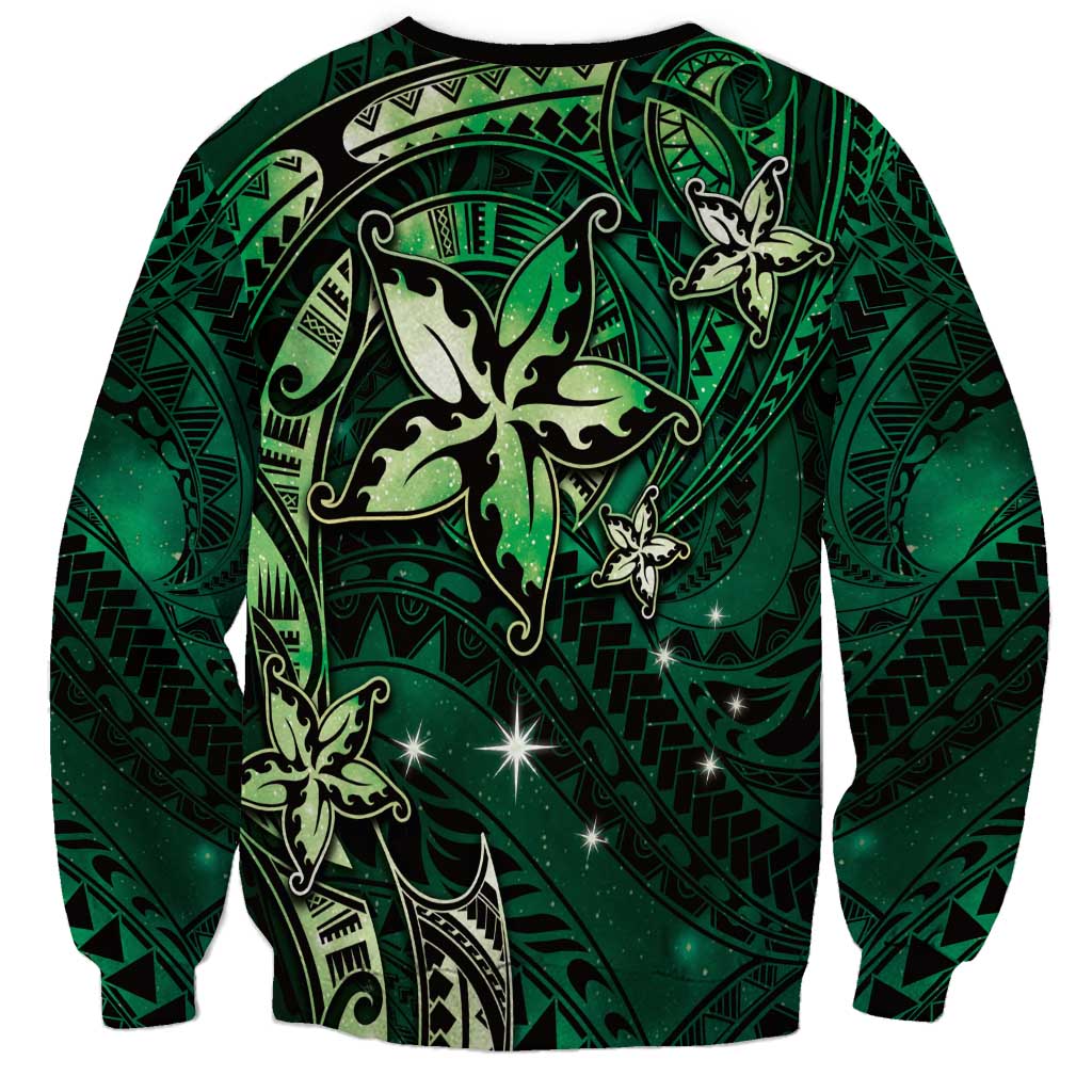Hawaii Makahiki Season Sweatshirt Floral Tribal Tattoo Green Galaxy