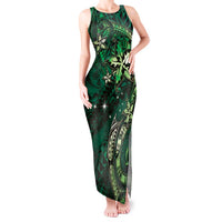 Hawaii Makahiki Season Tank Maxi Dress Floral Tribal Tattoo Green Galaxy LT05 Women Green - Polynesian Pride