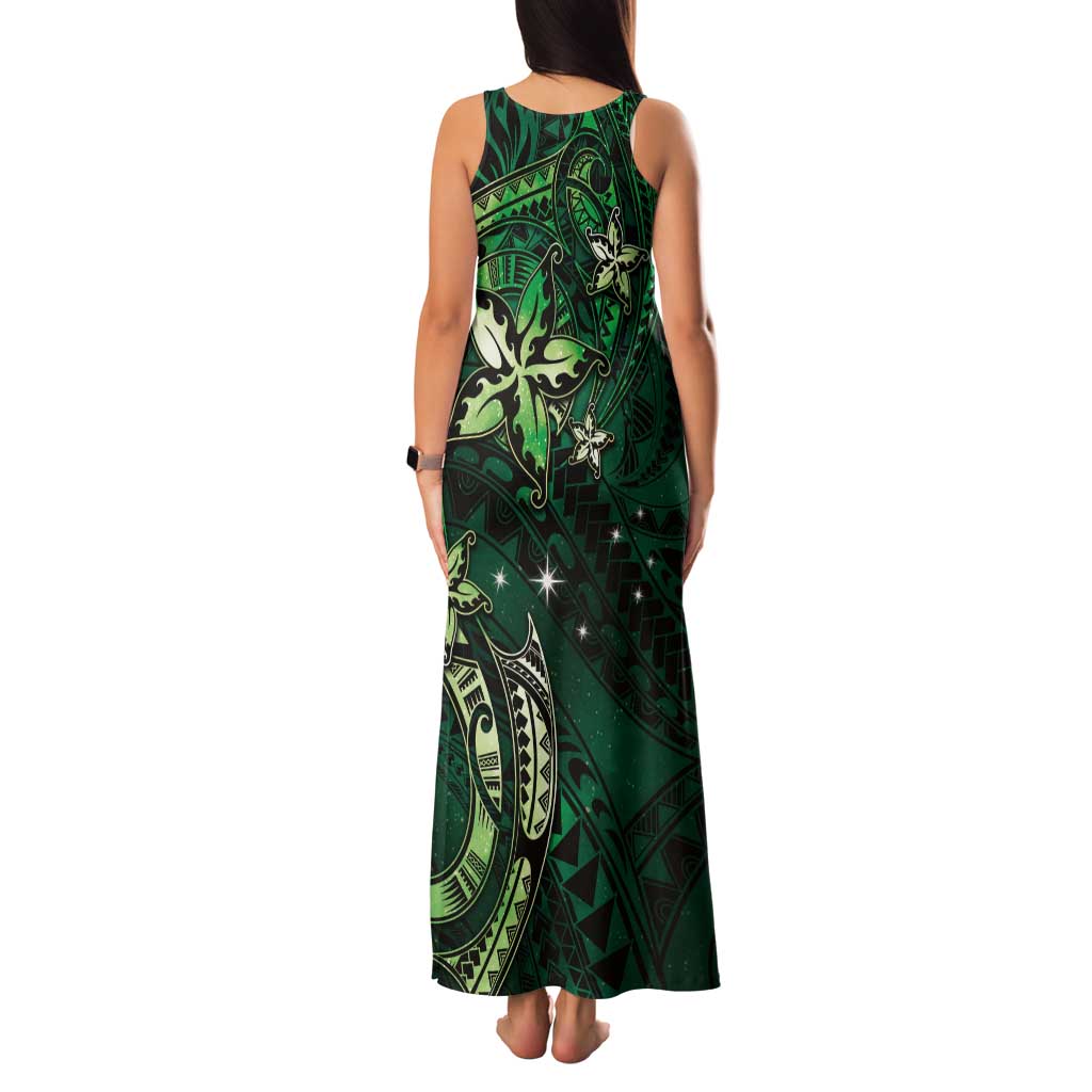 Hawaii Makahiki Season Tank Maxi Dress Floral Tribal Tattoo Green Galaxy LT05 - Polynesian Pride