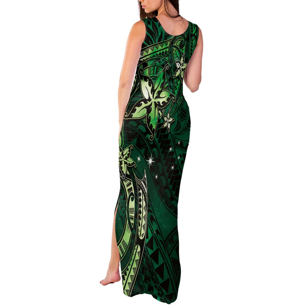 Hawaii Makahiki Season Tank Maxi Dress Floral Tribal Tattoo Green Galaxy LT05 - Polynesian Pride