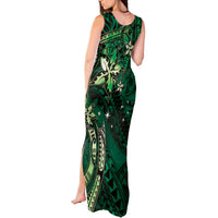 Hawaii Makahiki Season Tank Maxi Dress Floral Tribal Tattoo Green Galaxy LT05 - Polynesian Pride