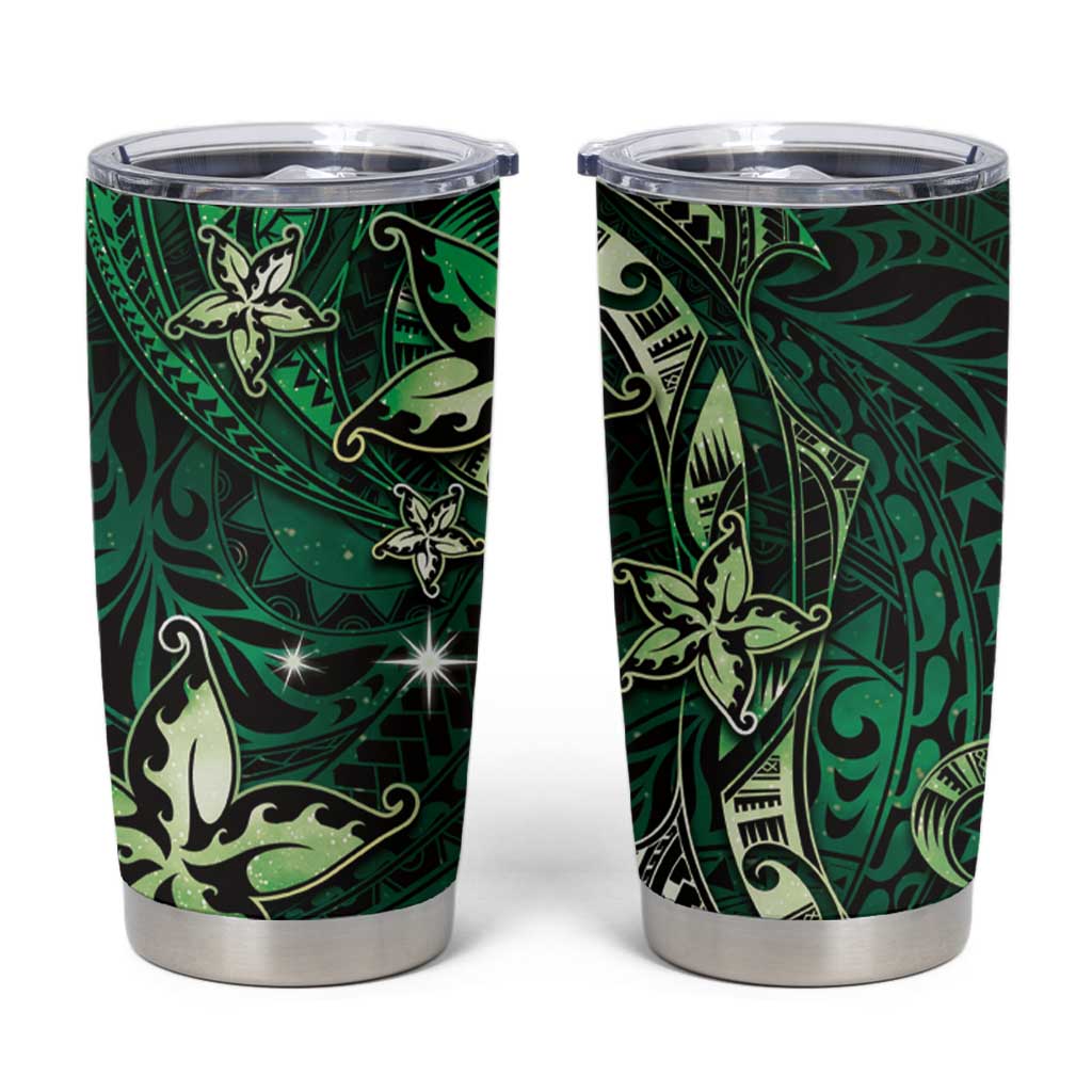 Hawaii Makahiki Season Tumbler Cup Floral Tribal Tattoo Green Galaxy LT05 Green - Polynesian Pride
