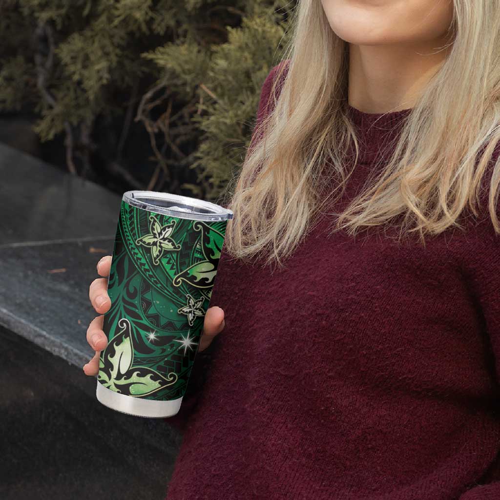 Hawaii Makahiki Season Tumbler Cup Floral Tribal Tattoo Green Galaxy LT05 - Polynesian Pride