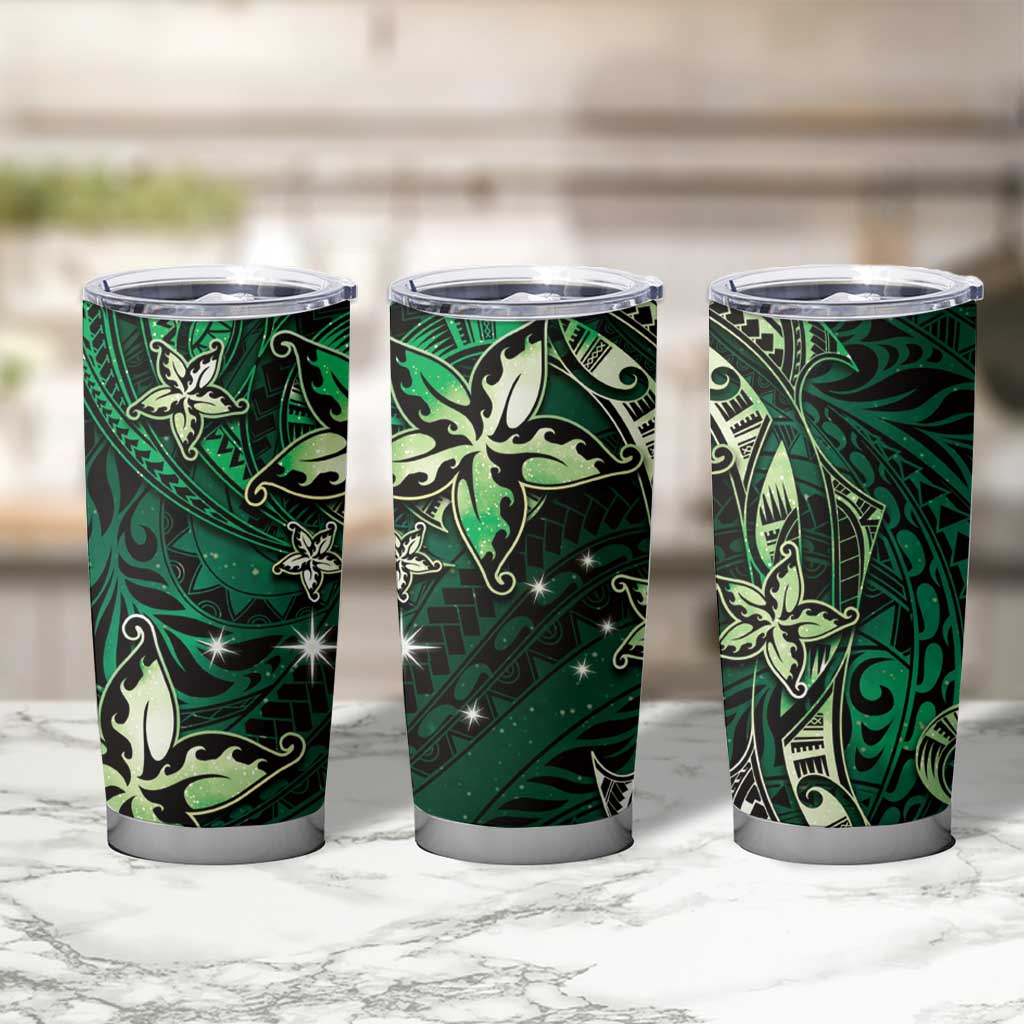 Hawaii Makahiki Season Tumbler Cup Floral Tribal Tattoo Green Galaxy LT05 - Polynesian Pride