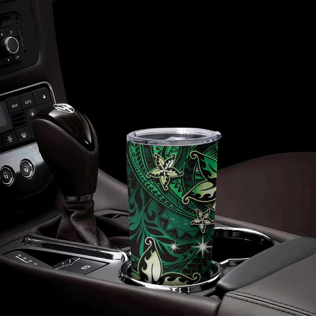 Hawaii Makahiki Season Tumbler Cup Floral Tribal Tattoo Green Galaxy LT05 - Polynesian Pride
