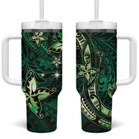 Hawaii Makahiki Season Tumbler With Handle Floral Tribal Tattoo Green Galaxy LT05 One Size: 40 oz Green - Polynesian Pride