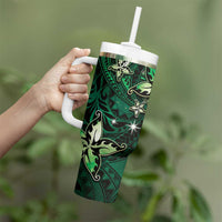 Hawaii Makahiki Season Tumbler With Handle Floral Tribal Tattoo Green Galaxy LT05 - Polynesian Pride