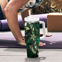 Hawaii Makahiki Season Tumbler With Handle Floral Tribal Tattoo Green Galaxy LT05 - Polynesian Pride