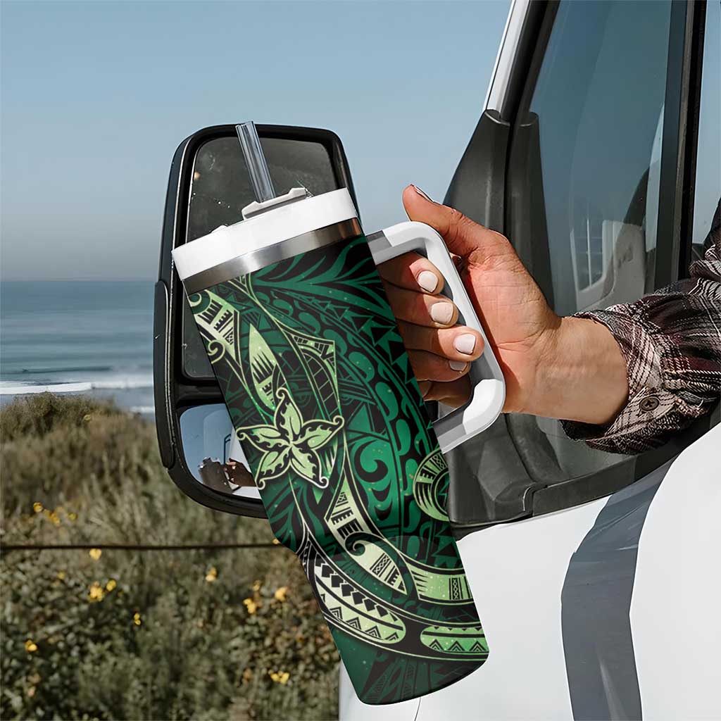 Hawaii Makahiki Season Tumbler With Handle Floral Tribal Tattoo Green Galaxy LT05 - Polynesian Pride