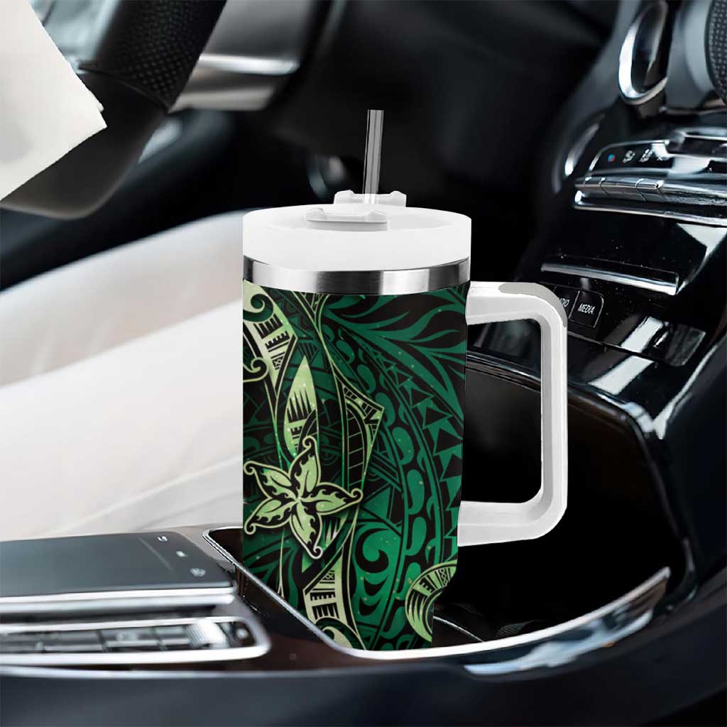 Hawaii Makahiki Season Tumbler With Handle Floral Tribal Tattoo Green Galaxy LT05 - Polynesian Pride