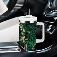 Hawaii Makahiki Season Tumbler With Handle Floral Tribal Tattoo Green Galaxy LT05 - Polynesian Pride