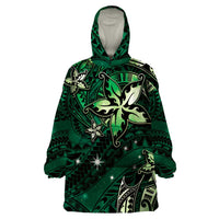 Hawaii Makahiki Season Wearable Blanket Hoodie Floral Tribal Tattoo Green Galaxy LT05 One Size Green - Polynesian Pride