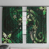 Hawaii Makahiki Season Window Curtain Floral Tribal Tattoo Green Galaxy LT05 With Hooks Green - Polynesian Pride