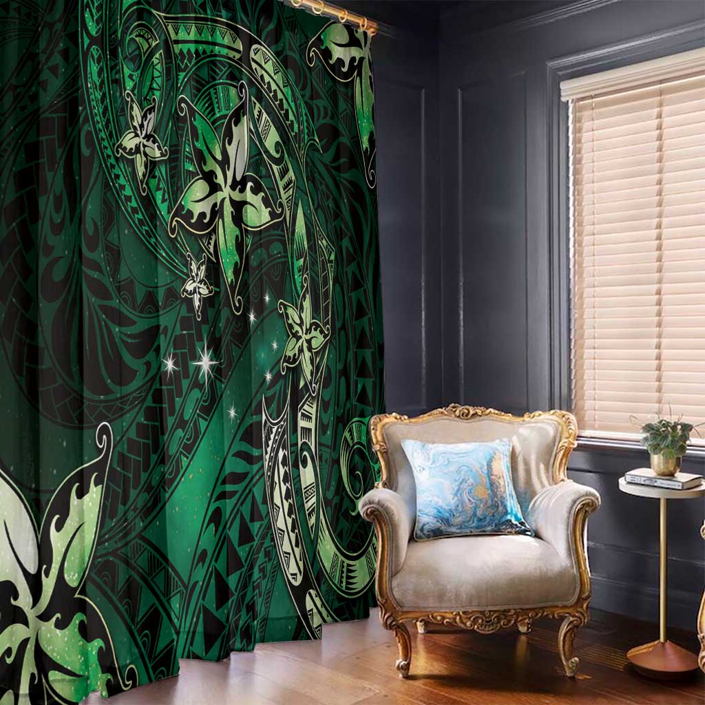 Hawaii Makahiki Season Window Curtain Floral Tribal Tattoo Green Galaxy LT05 - Polynesian Pride