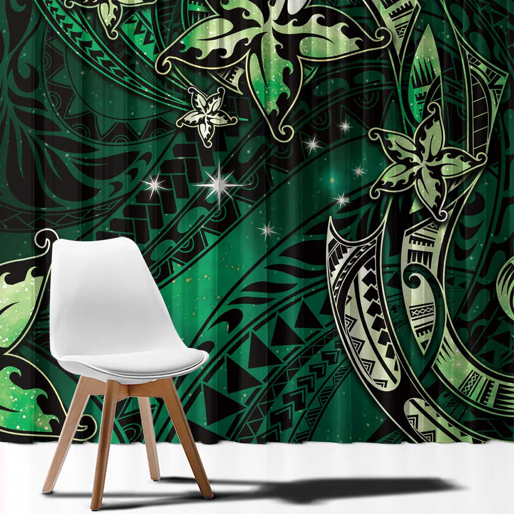 Hawaii Makahiki Season Window Curtain Floral Tribal Tattoo Green Galaxy LT05 - Polynesian Pride