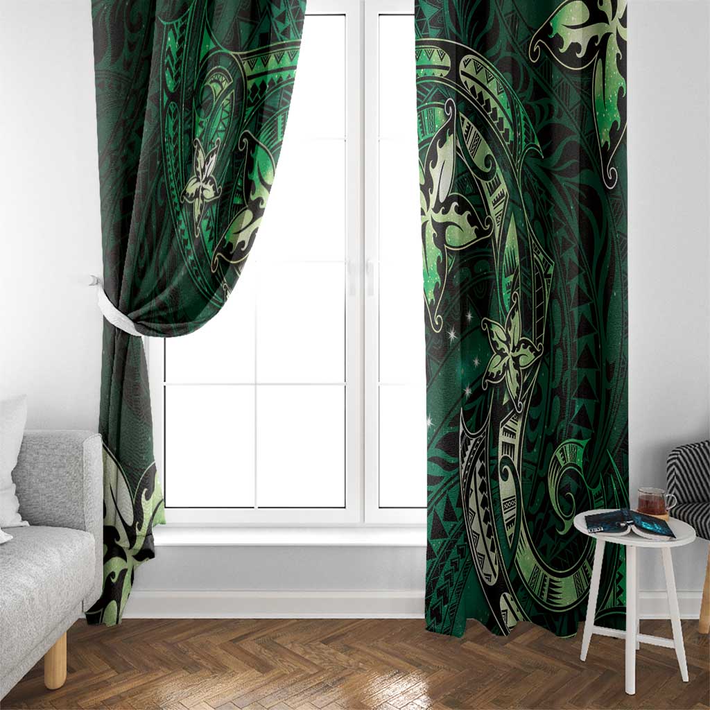 Hawaii Makahiki Season Window Curtain Floral Tribal Tattoo Green Galaxy LT05 - Polynesian Pride