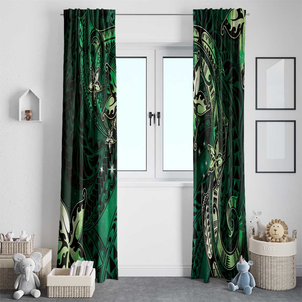 Hawaii Makahiki Season Window Curtain Floral Tribal Tattoo Green Galaxy LT05 - Polynesian Pride