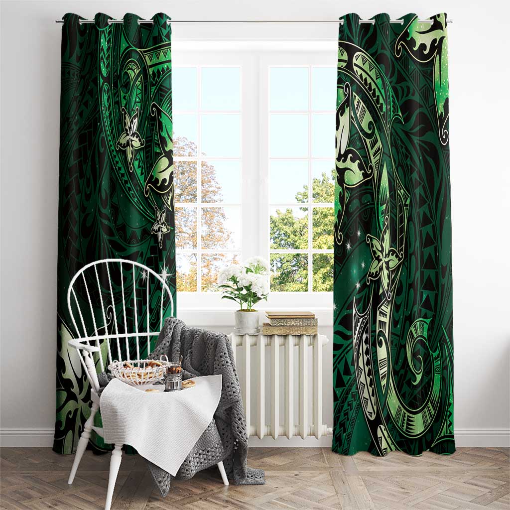 Hawaii Makahiki Season Window Curtain Floral Tribal Tattoo Green Galaxy LT05 - Polynesian Pride