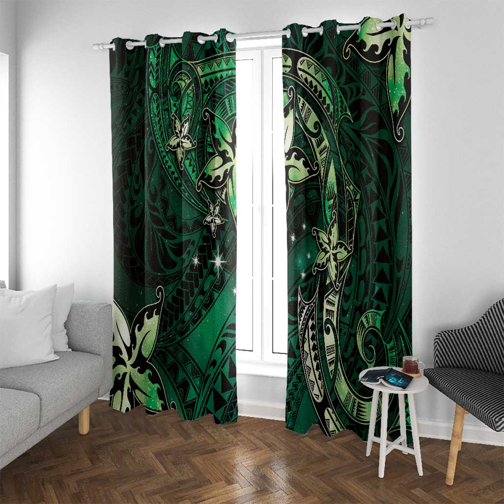 Hawaii Makahiki Season Window Curtain Floral Tribal Tattoo Green Galaxy LT05 With Grommets Green - Polynesian Pride