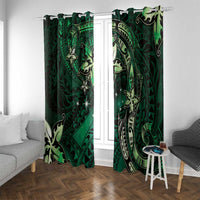 Hawaii Makahiki Season Window Curtain Floral Tribal Tattoo Green Galaxy LT05 With Grommets Green - Polynesian Pride