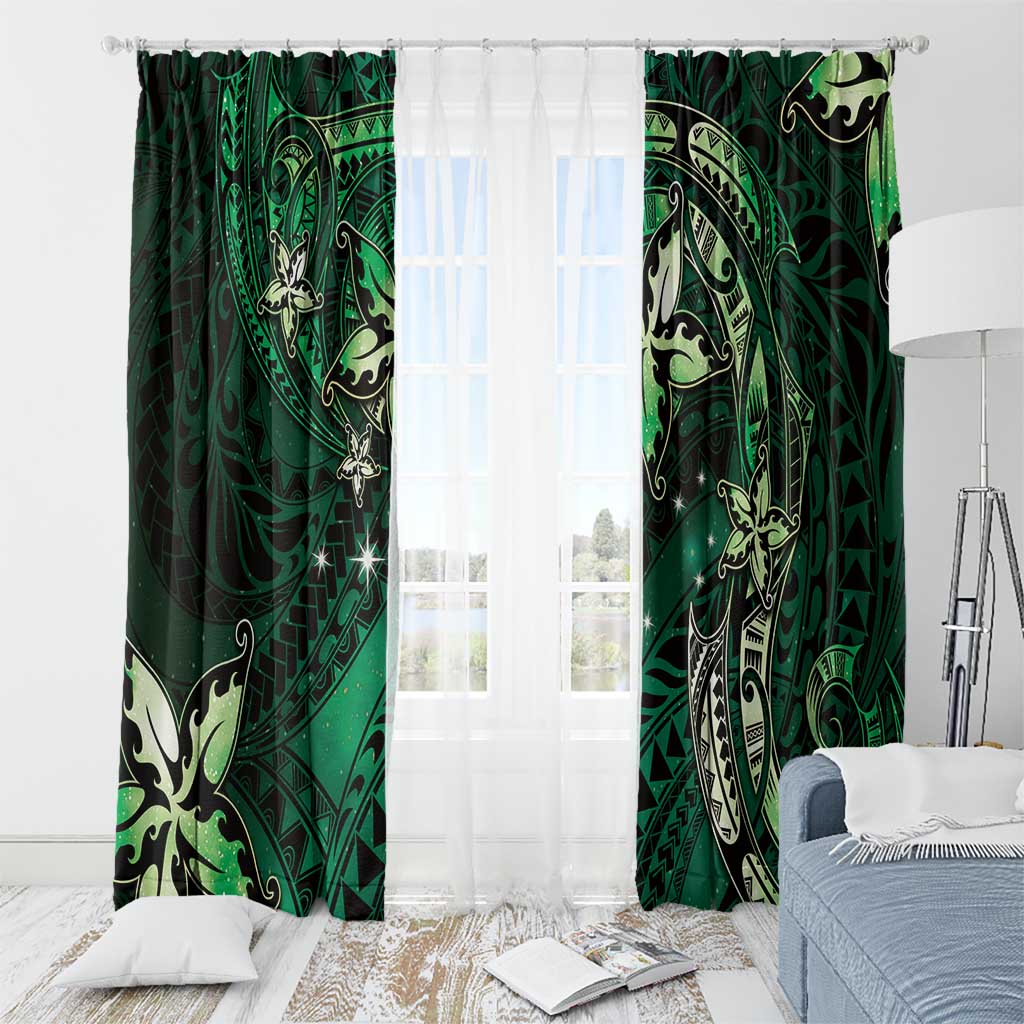 Hawaii Makahiki Season Window Curtain Floral Tribal Tattoo Green Galaxy LT05 - Polynesian Pride