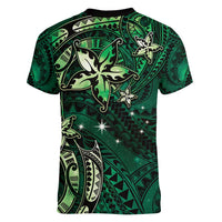 Hawaii Makahiki Season Women V-Neck T-Shirt Floral Tribal Tattoo Green Galaxy LT05 - Polynesian Pride