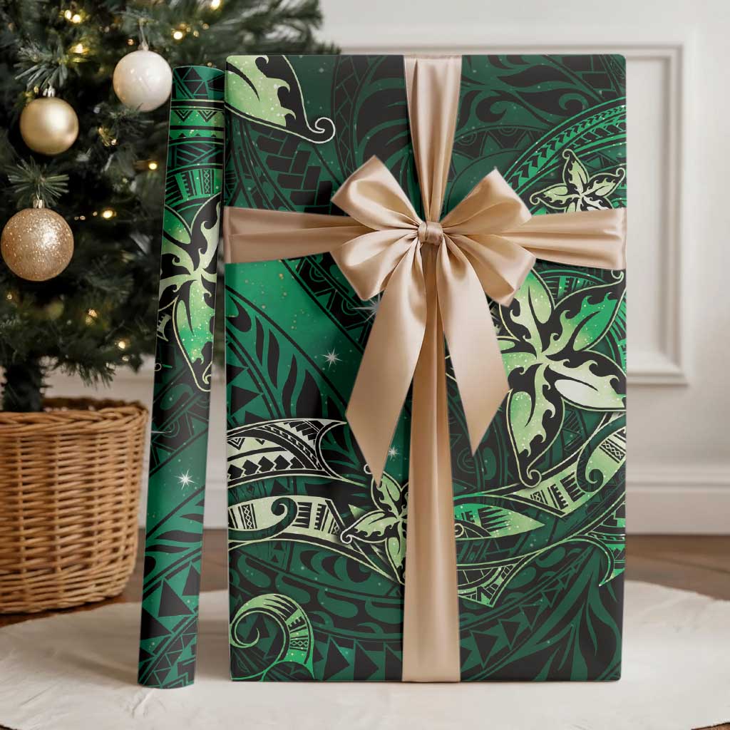 Hawaii Makahiki Season Wrapping Paper Floral Tribal Tattoo Green Galaxy - Polynesian Pride