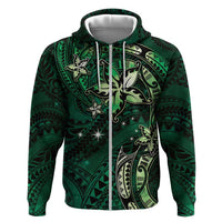 Hawaii Makahiki Season Zip Hoodie Floral Tribal Tattoo Green Galaxy LT05 Zip Hoodie Green - Polynesian Pride