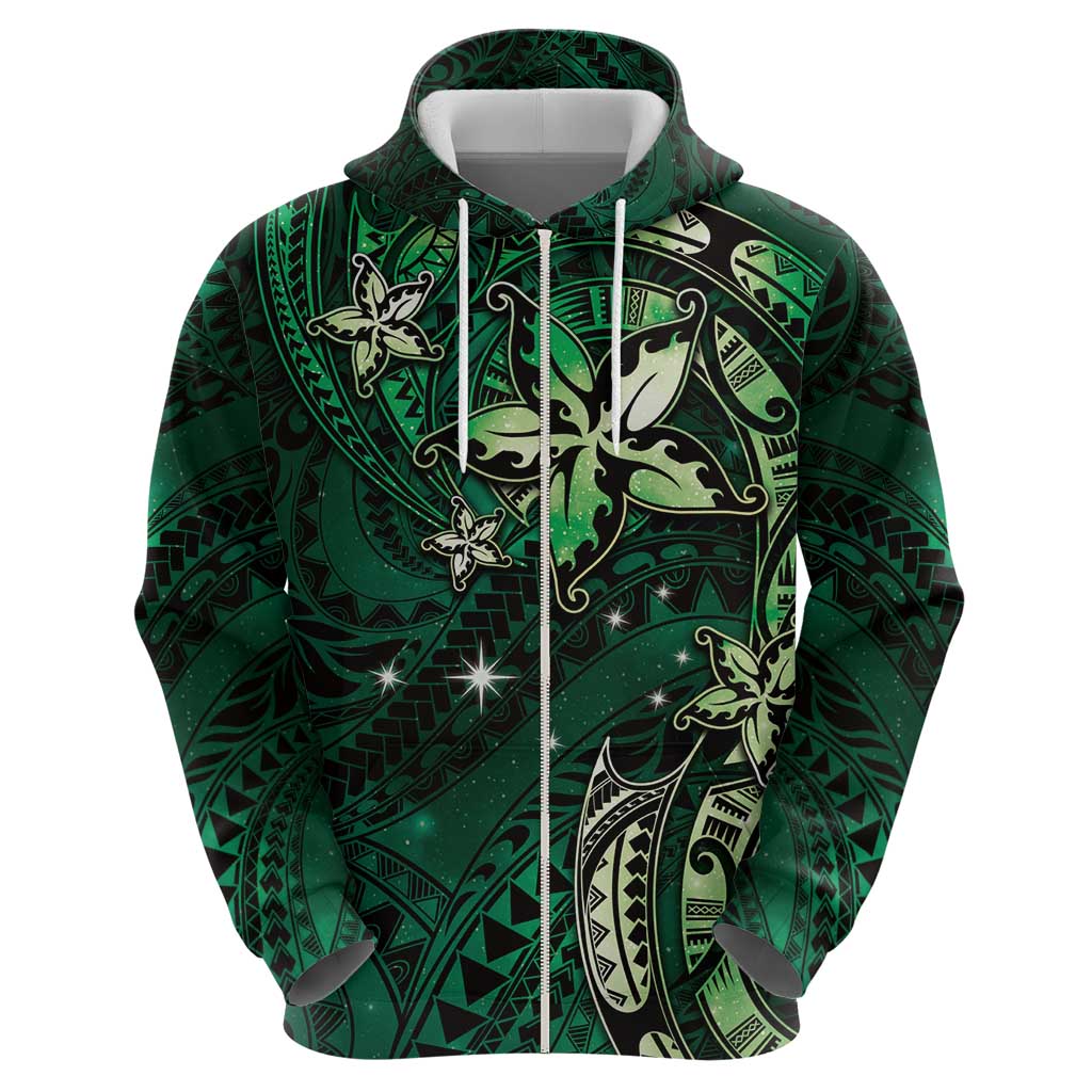 Hawaii Makahiki Season Zip Hoodie Floral Tribal Tattoo Green Galaxy LT05 - Polynesian Pride