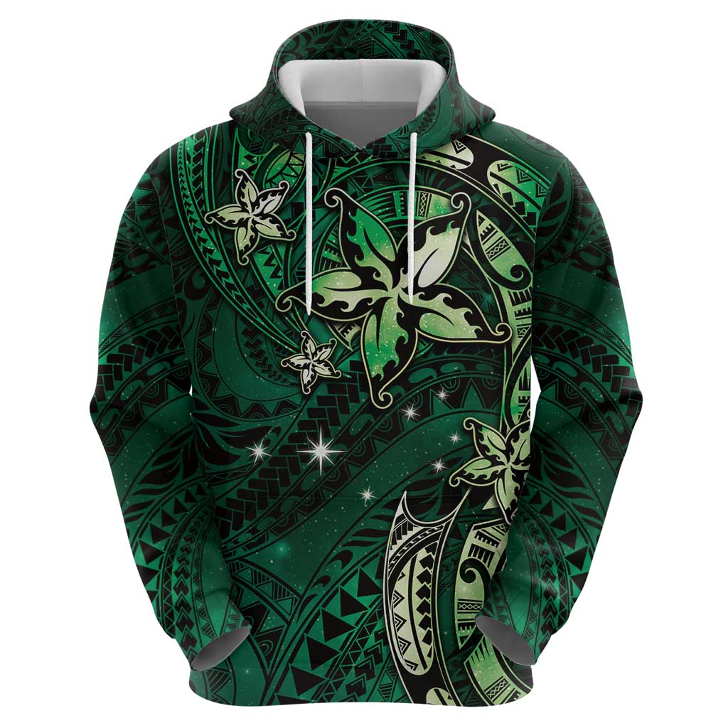Hawaii Makahiki Season Zip Hoodie Floral Tribal Tattoo Green Galaxy LT05 - Polynesian Pride