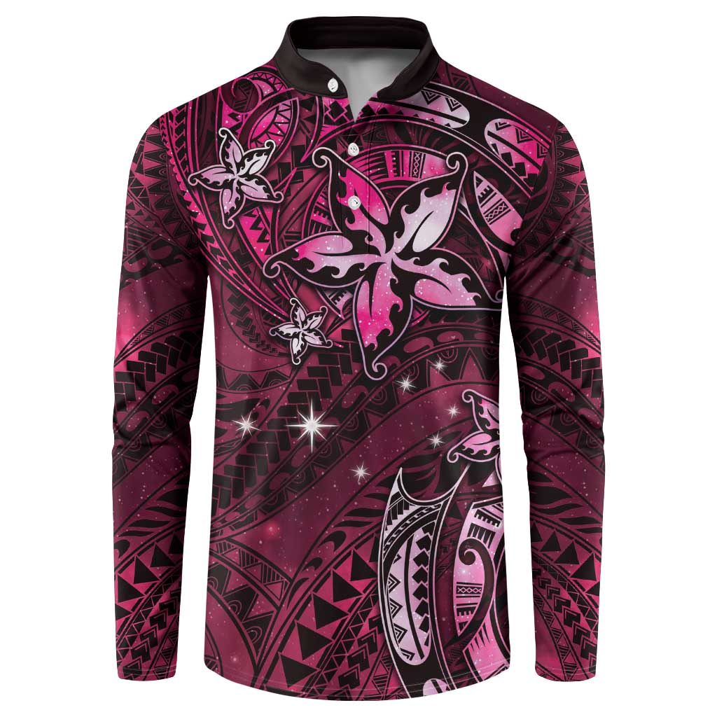 Hawaii Makahiki Season Button Sweatshirt Floral Tribal Tattoo Pink Galaxy