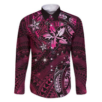 Hawaii Makahiki Season Family Matching Long Sleeve Bodycon Dress and Hawaiian Shirt Floral Tribal Tattoo Pink Galaxy LT05 Dad's Shirt - Long Sleeve Pink - Polynesian Pride