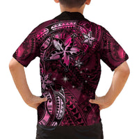 Hawaii Makahiki Season Family Matching Off The Shoulder Long Sleeve Dress and Hawaiian Shirt Floral Tribal Tattoo Pink Galaxy LT05 - Polynesian Pride