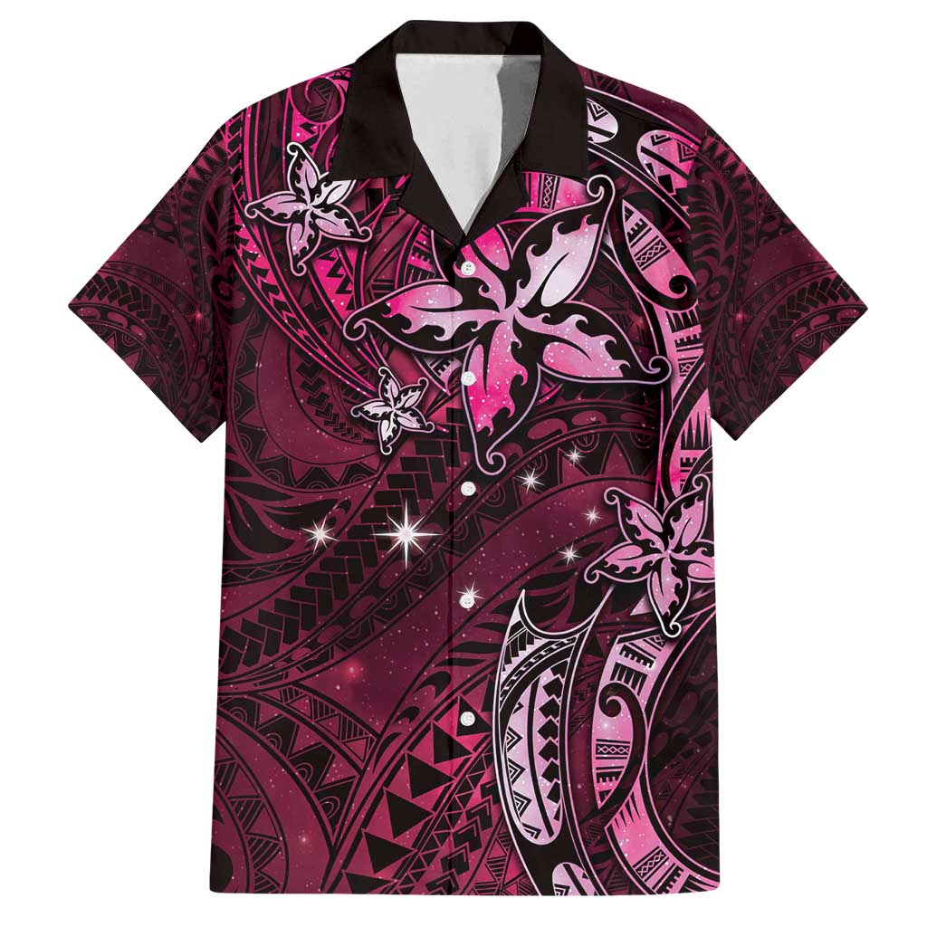 Hawaii Makahiki Season Family Matching Off Shoulder Maxi Dress and Hawaiian Shirt Floral Tribal Tattoo Pink Galaxy LT05 Dad's Shirt - Short Sleeve Pink - Polynesian Pride
