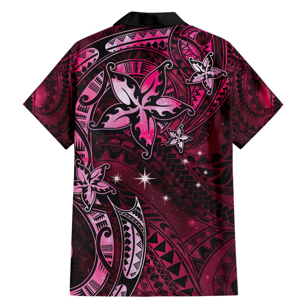 Hawaii Makahiki Season Family Matching Off Shoulder Maxi Dress and Hawaiian Shirt Floral Tribal Tattoo Pink Galaxy LT05 - Polynesian Pride