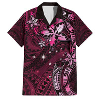 Hawaii Makahiki Season Family Matching Off Shoulder Short Dress and Hawaiian Shirt Floral Tribal Tattoo Pink Galaxy LT05 Dad's Shirt - Short Sleeve Pink - Polynesian Pride