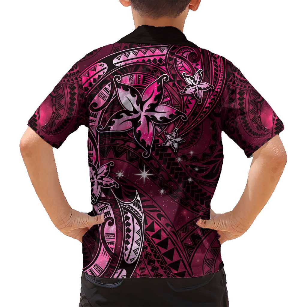 Hawaii Makahiki Season Family Matching Short Sleeve Bodycon Dress and Hawaiian Shirt Floral Tribal Tattoo Pink Galaxy LT05 - Polynesian Pride