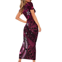 Hawaii Makahiki Season Family Matching Short Sleeve Bodycon Dress and Hawaiian Shirt Floral Tribal Tattoo Pink Galaxy LT05 - Polynesian Pride