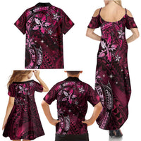 Hawaii Makahiki Season Family Matching Summer Maxi Dress and Hawaiian Shirt Floral Tribal Tattoo Pink Galaxy LT05 - Polynesian Pride