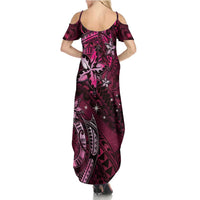 Hawaii Makahiki Season Family Matching Summer Maxi Dress and Hawaiian Shirt Floral Tribal Tattoo Pink Galaxy LT05 - Polynesian Pride