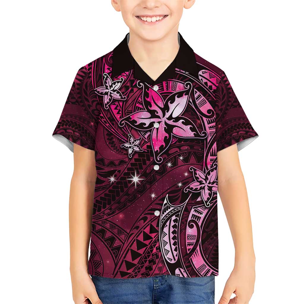 Hawaii Makahiki Season Kid Hawaiian Shirt Floral Tribal Tattoo Pink Galaxy LT05 Kid Pink - Polynesian Pride