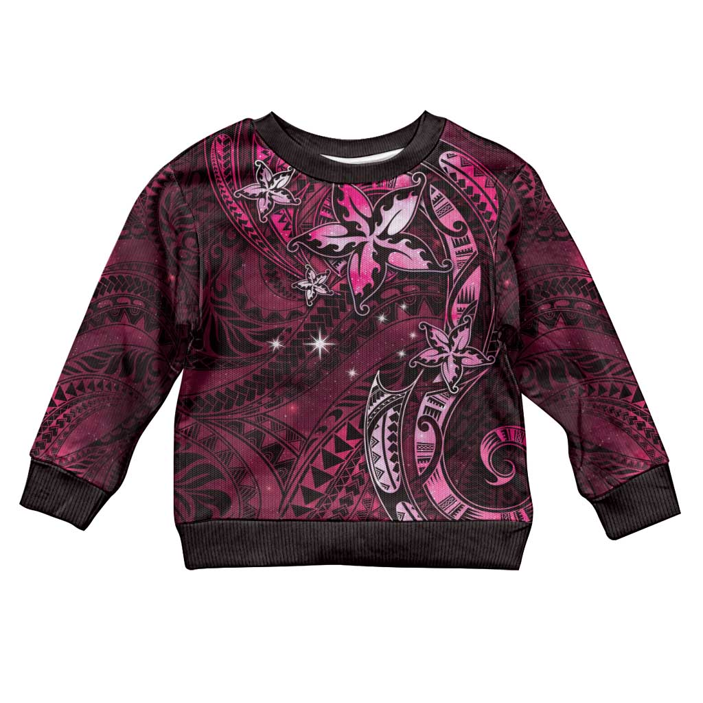 Hawaii Makahiki Season Kid Ugly Christmas Sweater Floral Tribal Tattoo Pink Galaxy