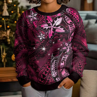 Hawaii Makahiki Season Kid Ugly Christmas Sweater Floral Tribal Tattoo Pink Galaxy LT05 - Polynesian Pride