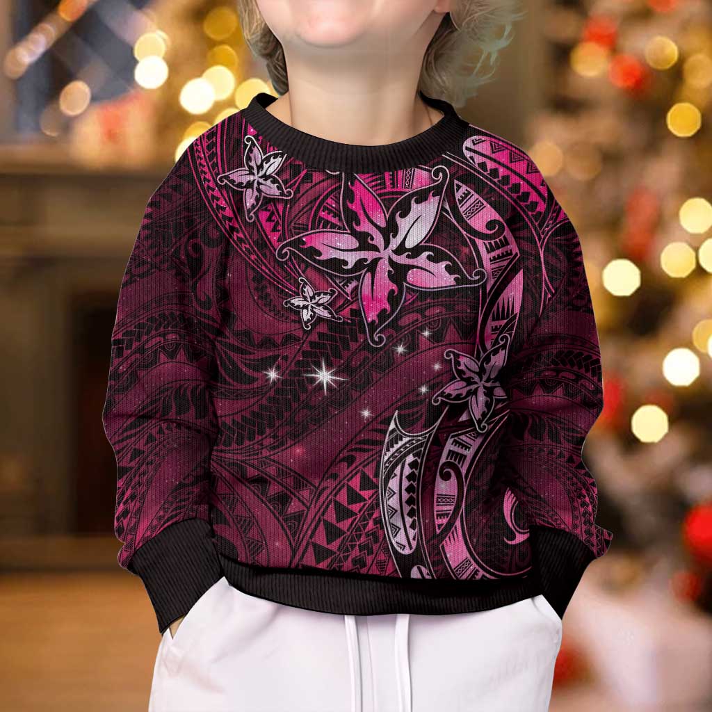 Hawaii Makahiki Season Kid Ugly Christmas Sweater Floral Tribal Tattoo Pink Galaxy LT05 - Polynesian Pride