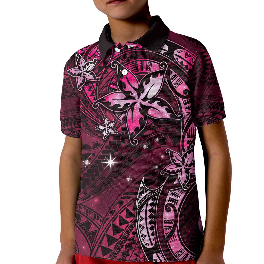Hawaii Makahiki Season Kid Polo Shirt Floral Tribal Tattoo Pink Galaxy LT05 Kid Pink - Polynesian Pride