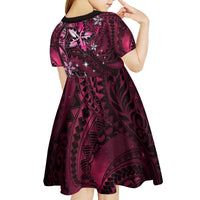 Hawaii Makahiki Season Kid Short Sleeve Dress Floral Tribal Tattoo Pink Galaxy LT05 - Polynesian Pride