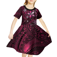 Hawaii Makahiki Season Kid Short Sleeve Dress Floral Tribal Tattoo Pink Galaxy LT05 - Polynesian Pride