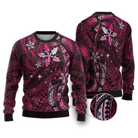Hawaii Makahiki Season Ugly Christmas Sweater Floral Tribal Tattoo Pink Galaxy LT05 Pink - Polynesian Pride