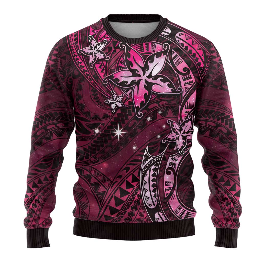 Hawaii Makahiki Season Ugly Christmas Sweater Floral Tribal Tattoo Pink Galaxy LT05 - Polynesian Pride