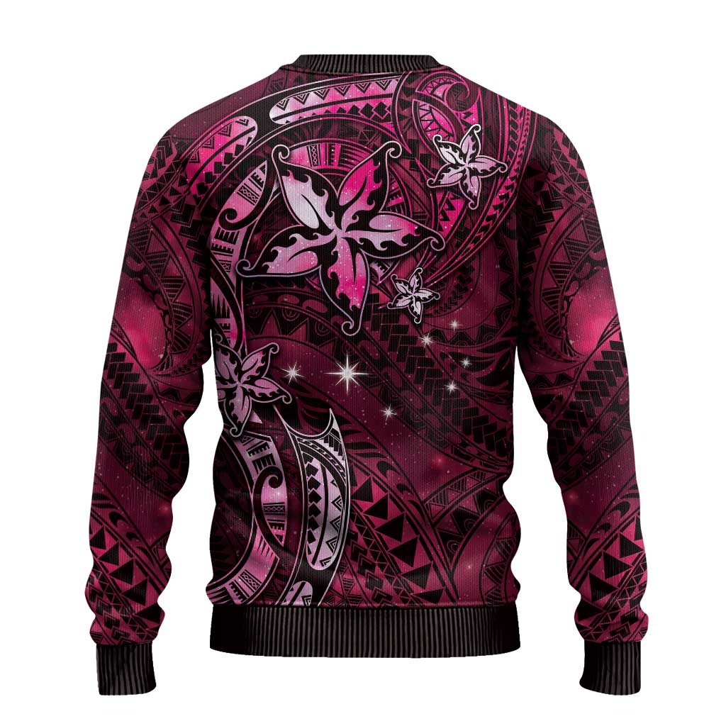 Hawaii Makahiki Season Ugly Christmas Sweater Floral Tribal Tattoo Pink Galaxy LT05 - Polynesian Pride